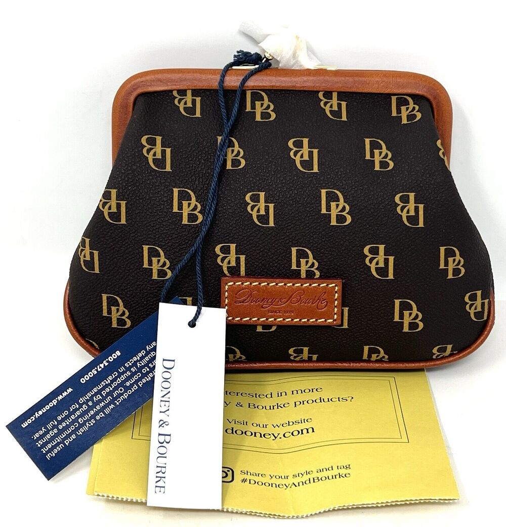 Dooney & Bourke Gretta Large Frame Purse Wallet Kiss Lock BROWN TMORO NWT Logo